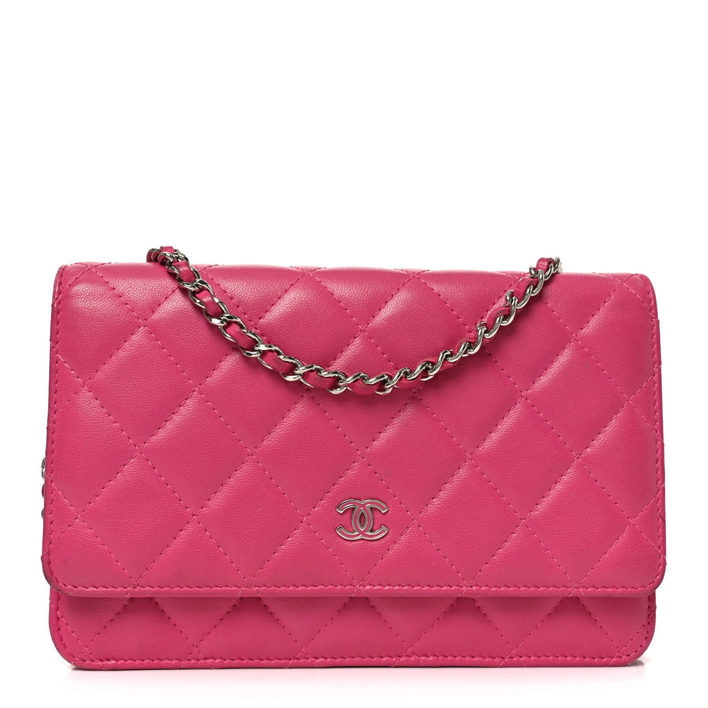 Chanel Lambskin Quilted Wallet On Chain WOC Dark Pink