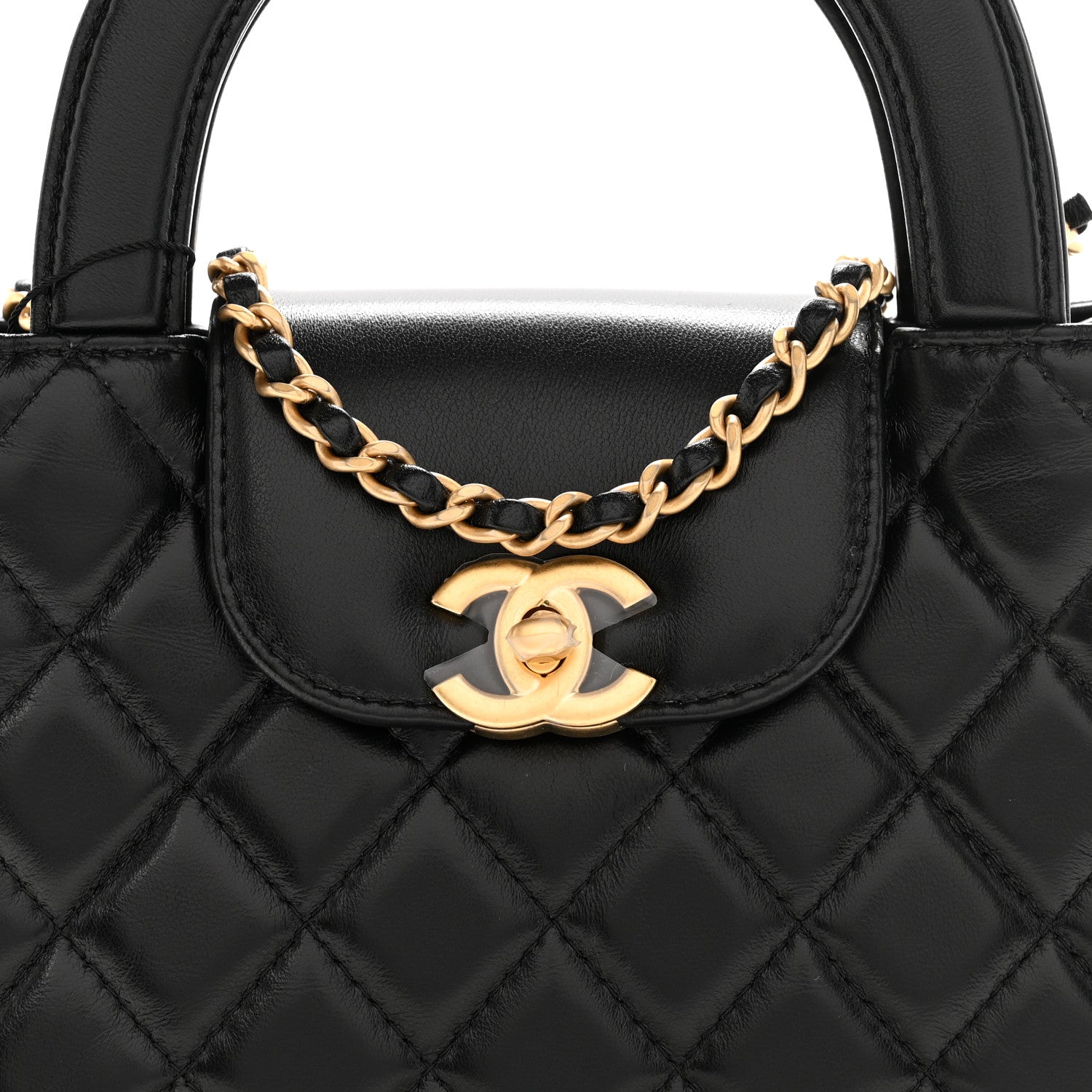 Chanel Shiny Aged Calfskin Quilted Nano Kelly Shopper Black