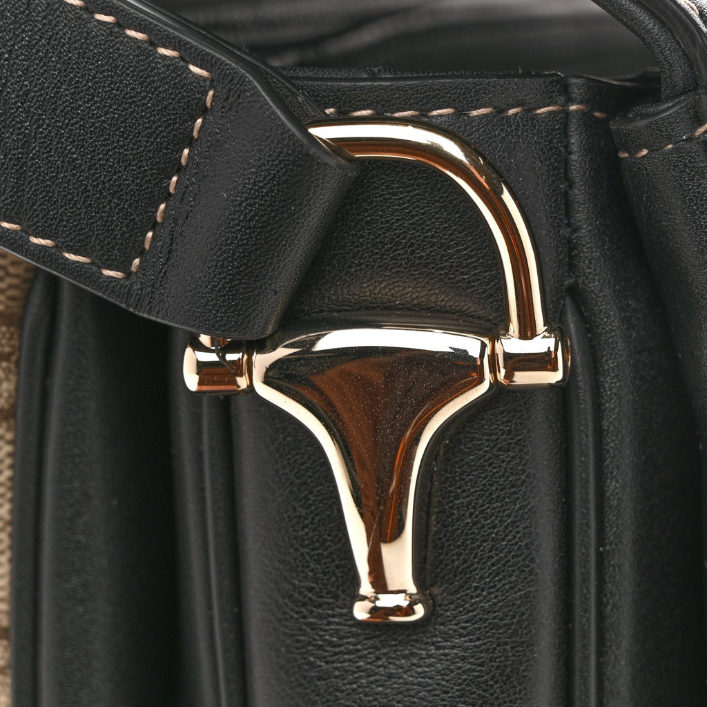 Gucci GG Supreme Monogram Horsebit 1955 Soft Small Shoulder Bag Beige Black