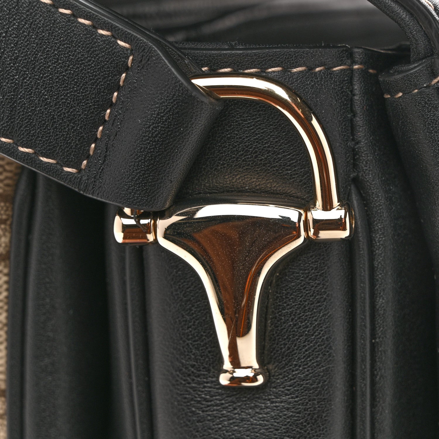 Gucci GG Supreme Monogram Horsebit 1955 Soft Small Shoulder Bag Beige Black