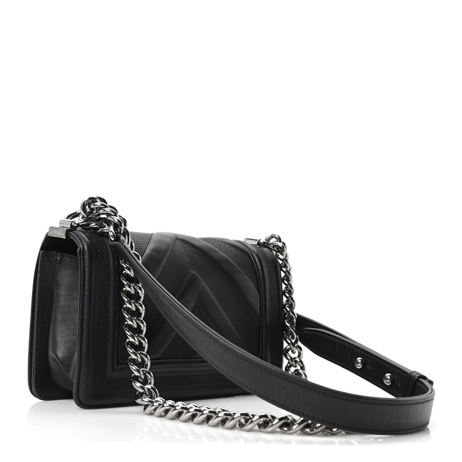 Chanel Calfskin Perforated Chevron Quilted Small Boy Flap Black