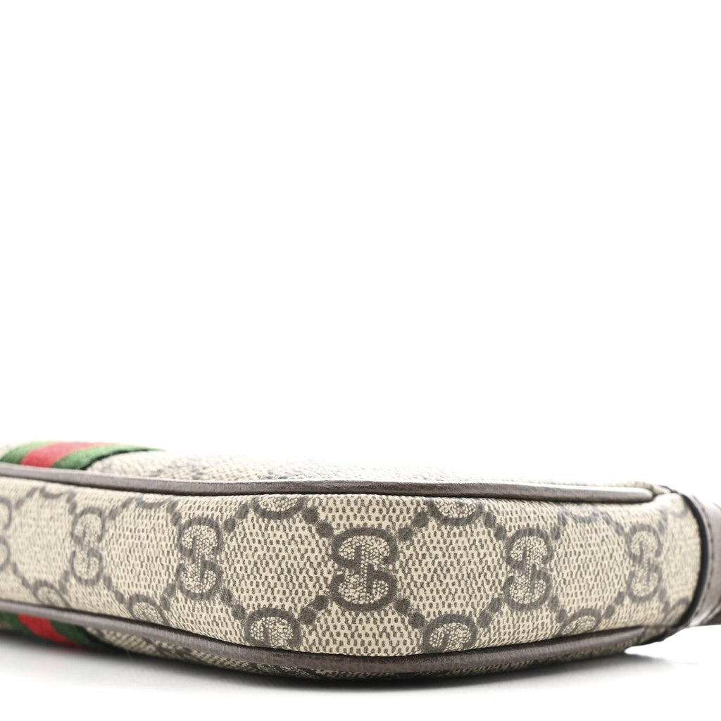 Gucci GG Supreme Monogram Textured Dollar Calfskin Web Mini Ophidia Shoulder Bag Beige Ebony New Acero