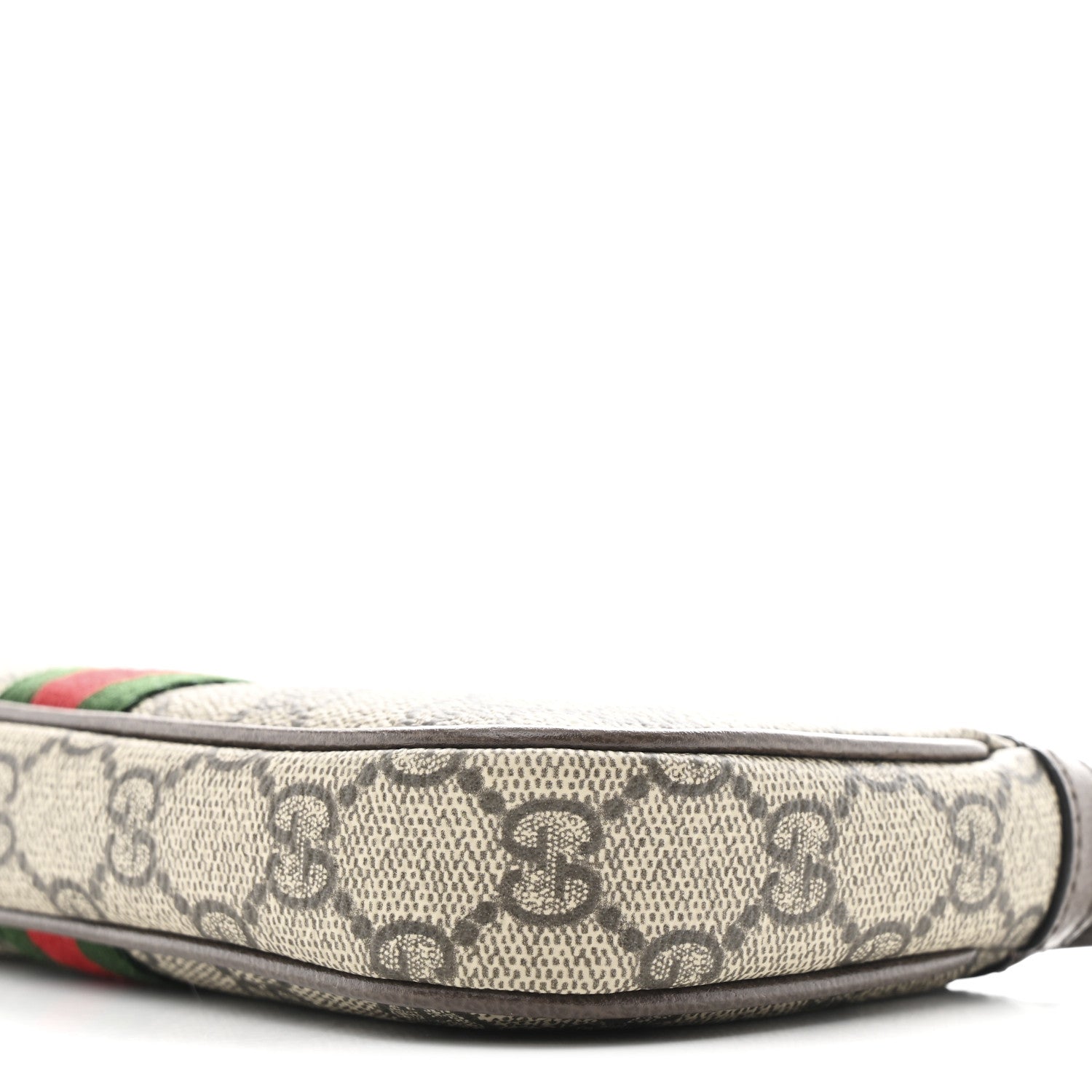 Gucci GG Supreme Monogram Textured Dollar Calfskin Web Mini Ophidia Shoulder Bag Beige Ebony New Acero