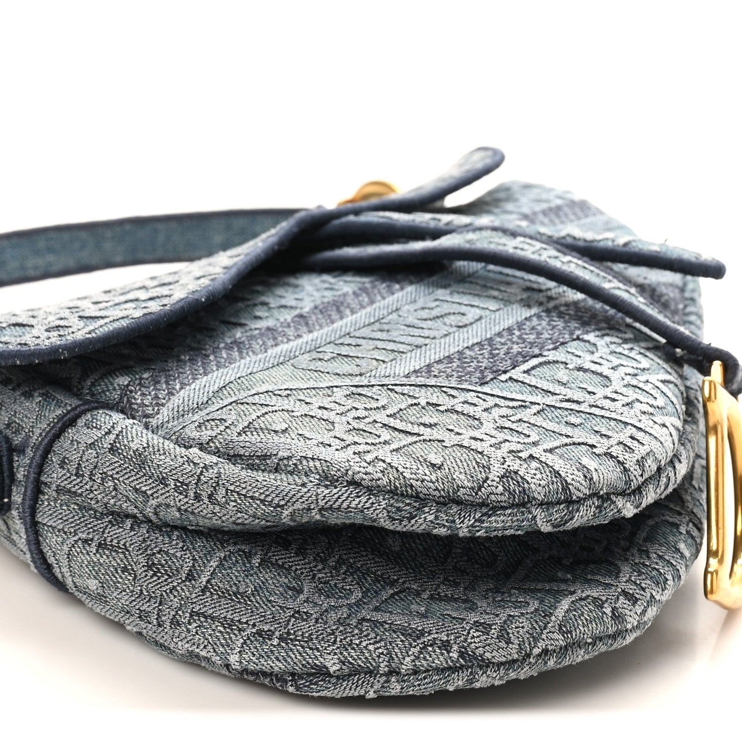 Christian Dior Oblique Embroidered Saddle Bag Denim Blue