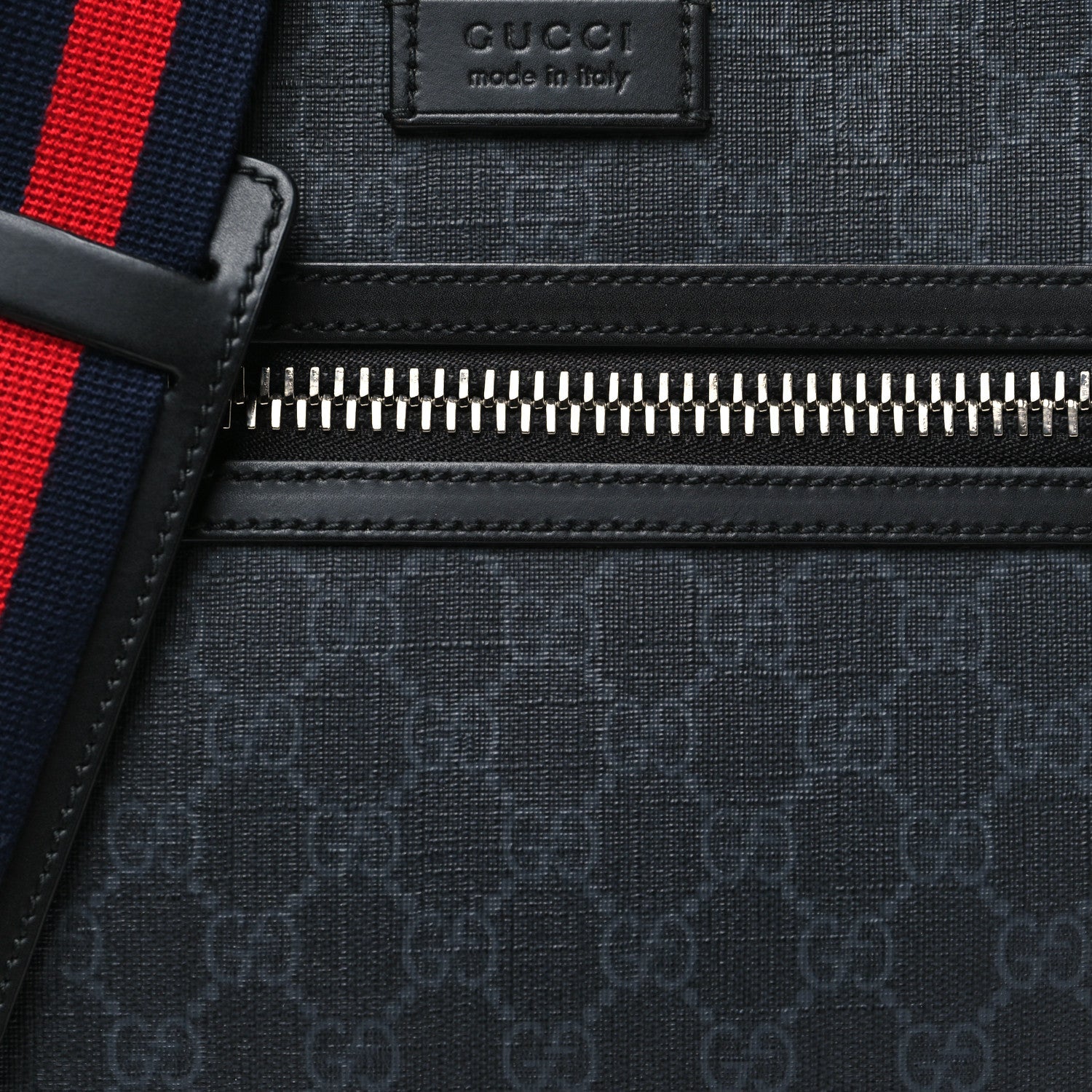 Gucci GG Supreme Monogram Web Small Flat Messenger Bag Black Grey