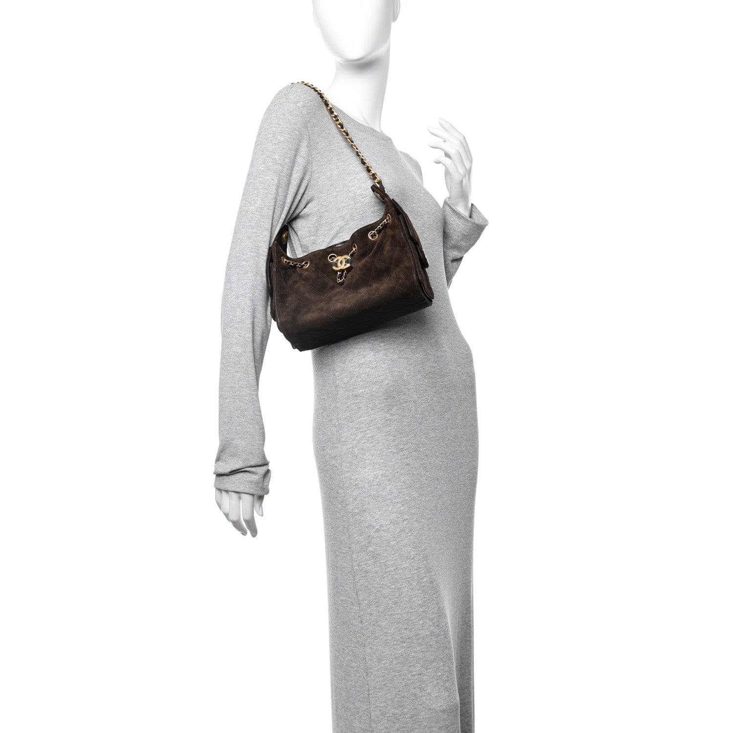 Chanel Suede Quilted Mini Chanel 25 Handbag Dark Brown