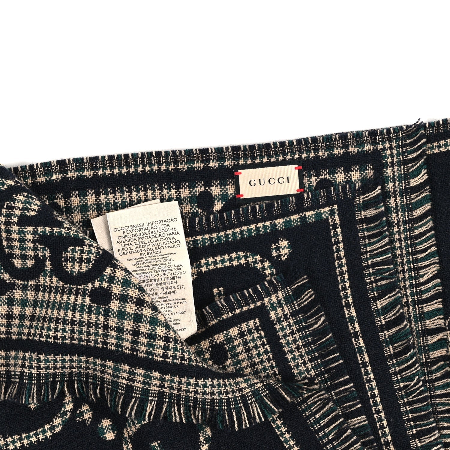 Gucci Wool Check GG Monogram Scarf Black Multicolor