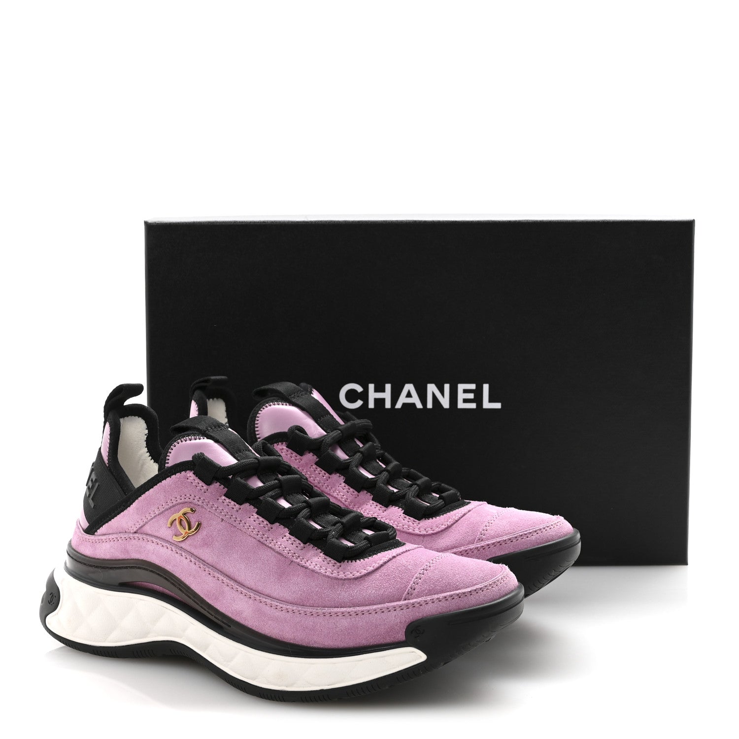 Chanel Suede Calfskin Nylon Grosgrain CC Sneakers 36.5 Dark Pink