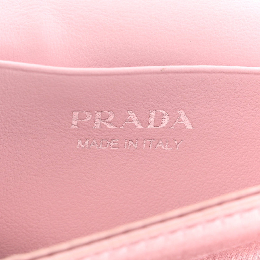 Prada Satin Crystal Metal Triangle Logo Card Holder With Strap Alabastro