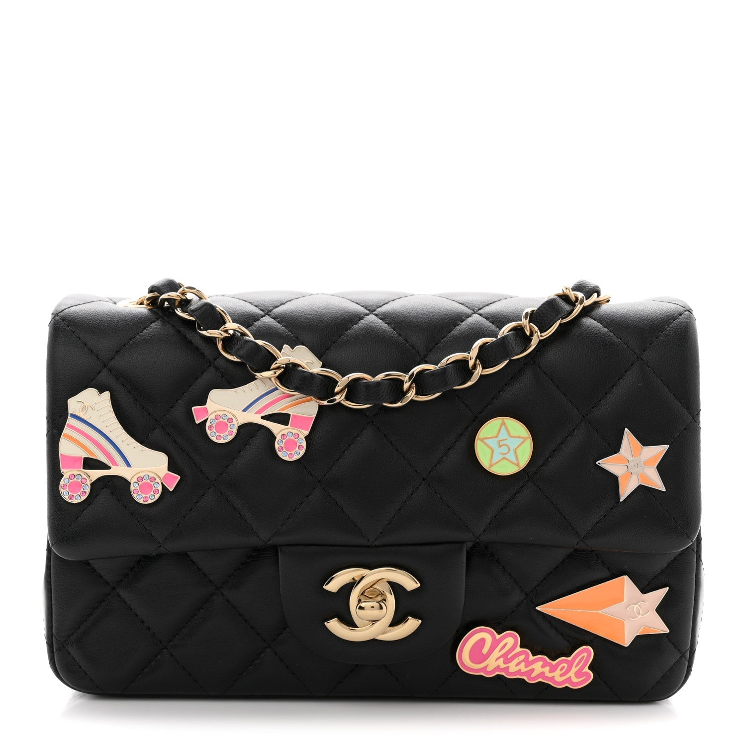 Chanel Lambskin Quilted Hollywood Charms Mini Rectangular Flap Black