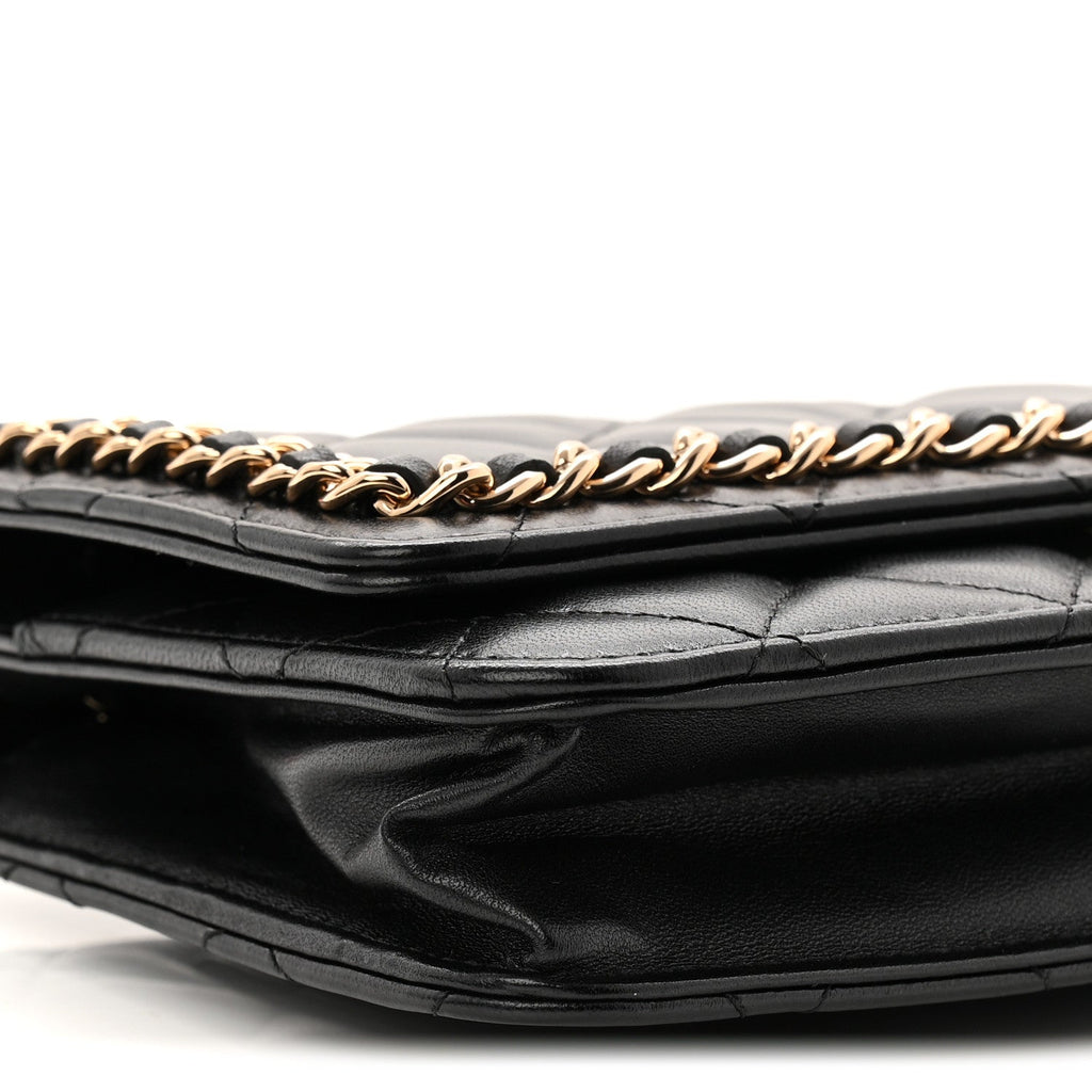 Chanel Lambskin Quilted Chain Around Wallet On Chain WOC Black