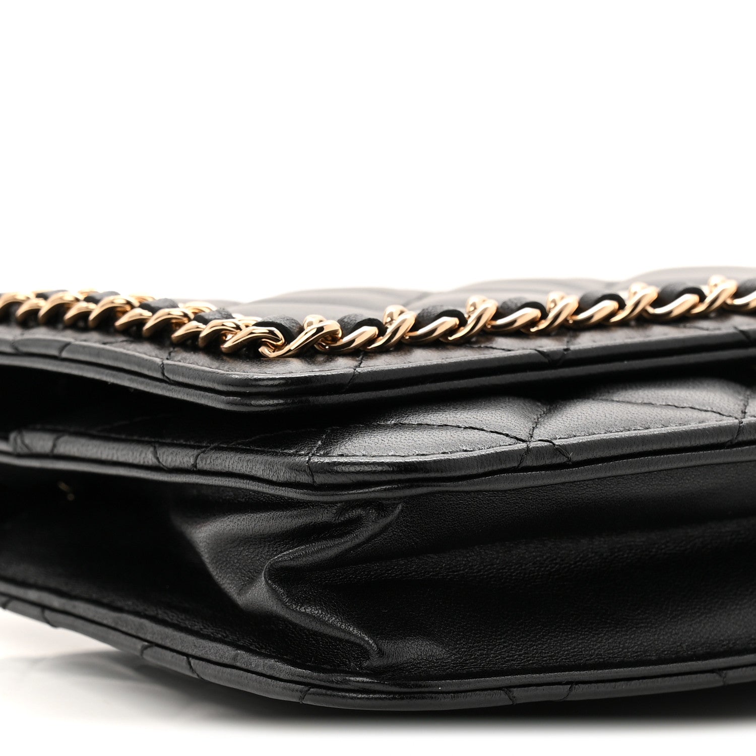 Chanel Lambskin Quilted Chain Around Wallet On Chain WOC Black