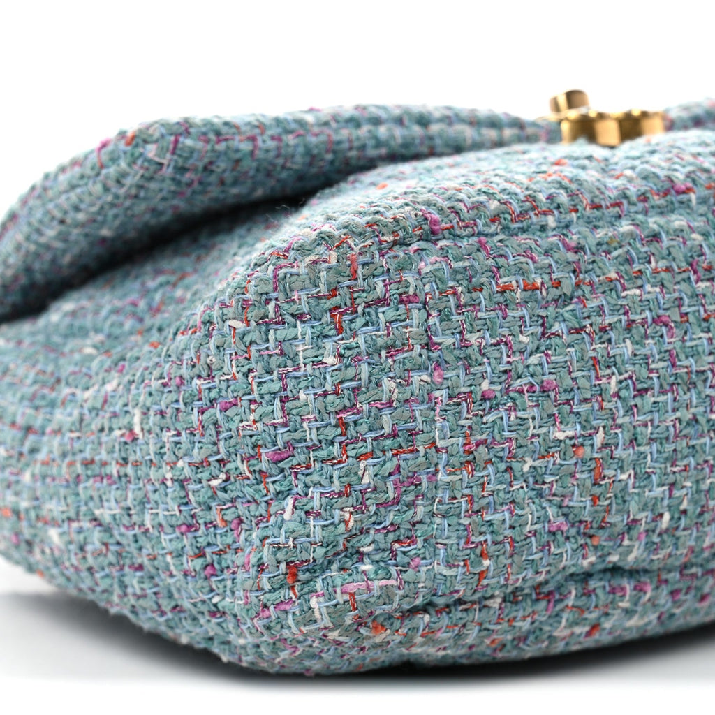 Chanel Tweed Quilted Large Chanel 19 Flap Blue Multicolor