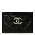 Caviar Quilted Crystal Card Holder Black