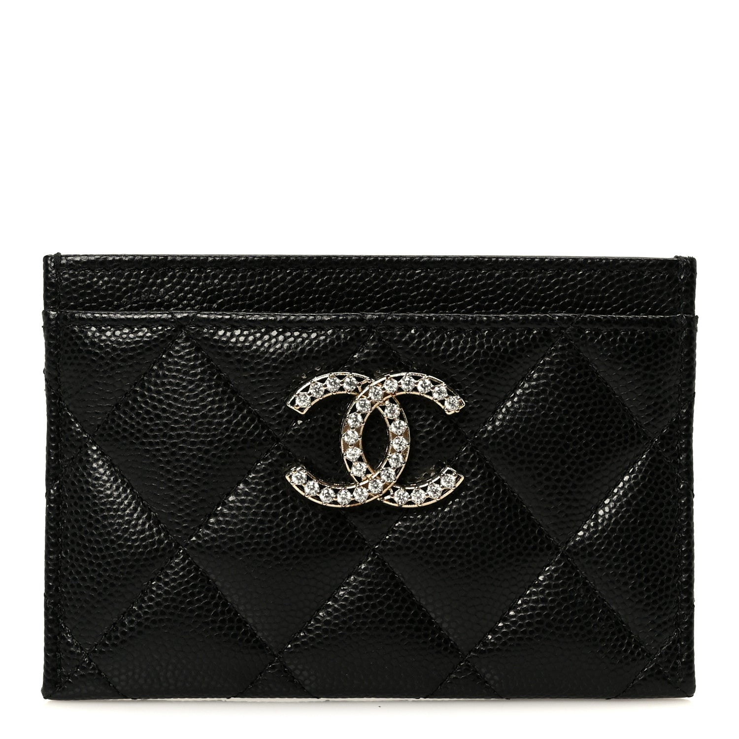 Caviar Quilted Crystal Card Holder Black