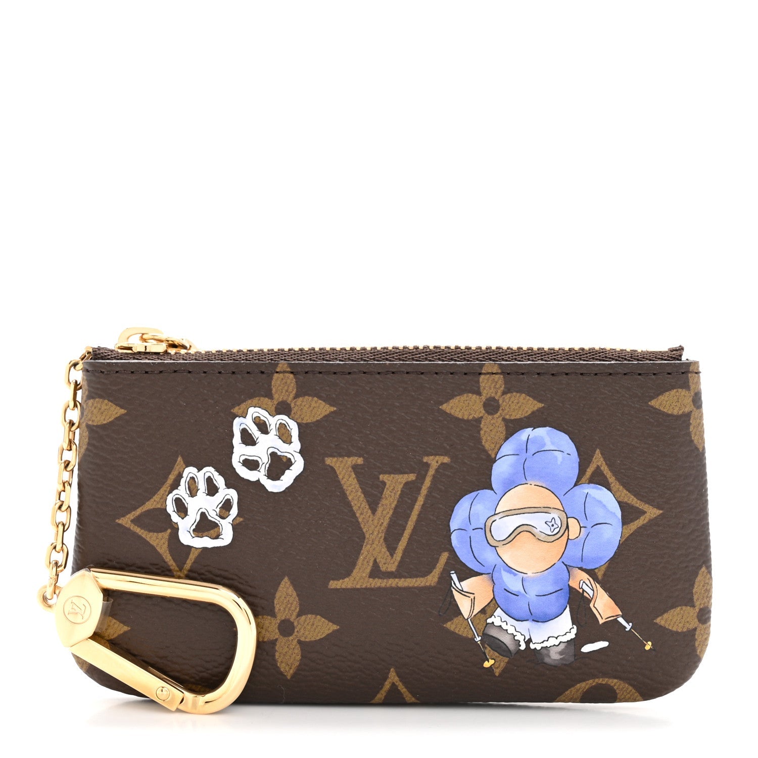 Louis Vuitton Monogram 2025 Christmas Animation Vivienne Paw Print Key Pouch Blue Frost