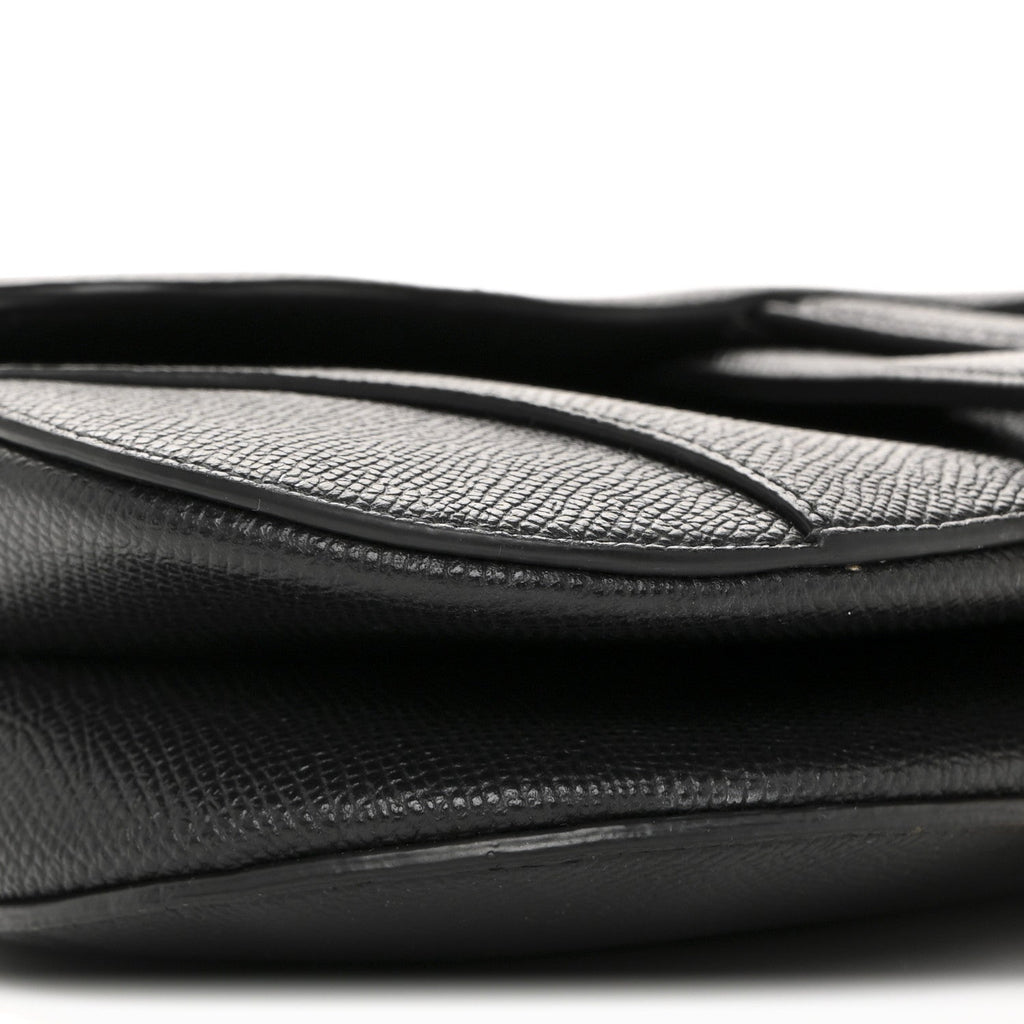 Christian Dior Grained Calfskin Mini Saddle Bag With Strap Black