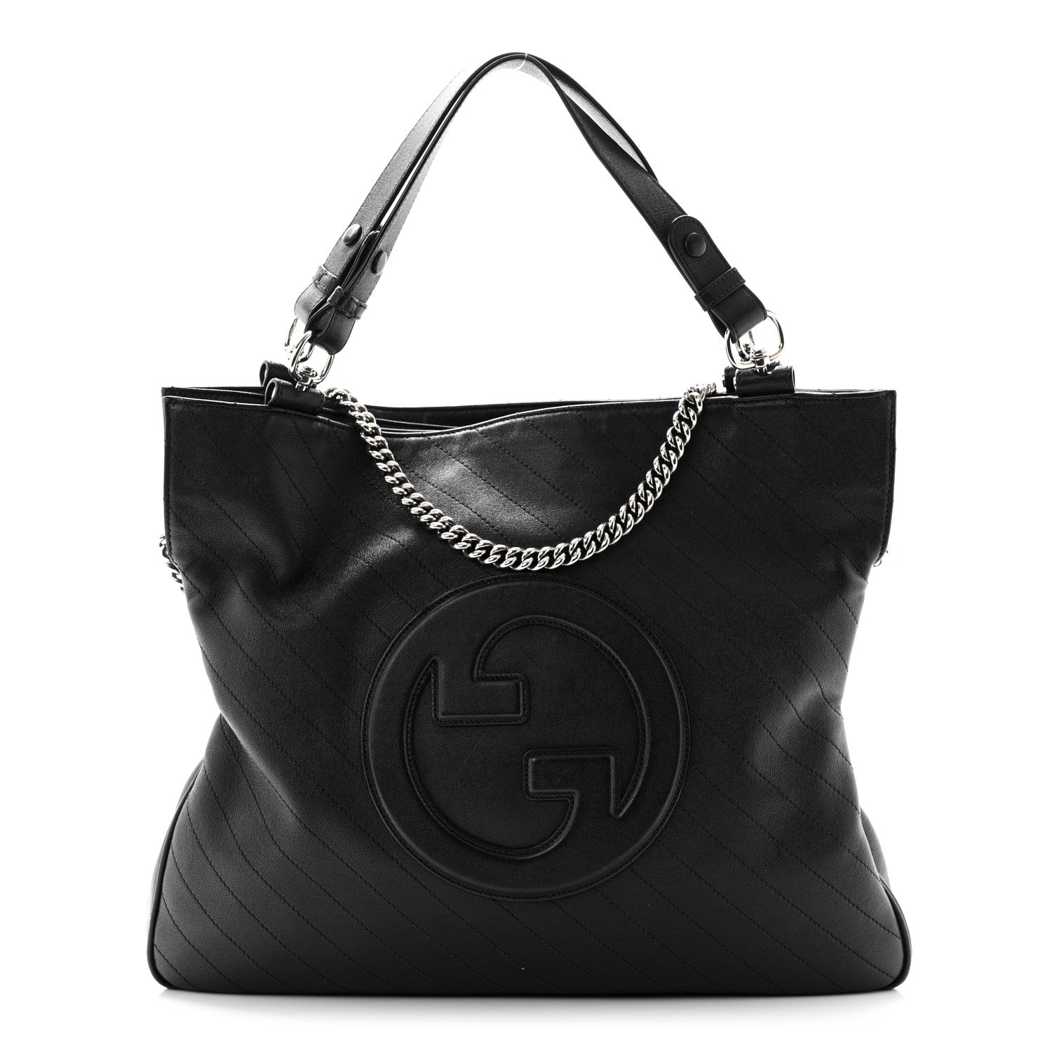 Gucci Sakai Be Green Calfskin Diagonal Stitched Medium Blondie Tote Black