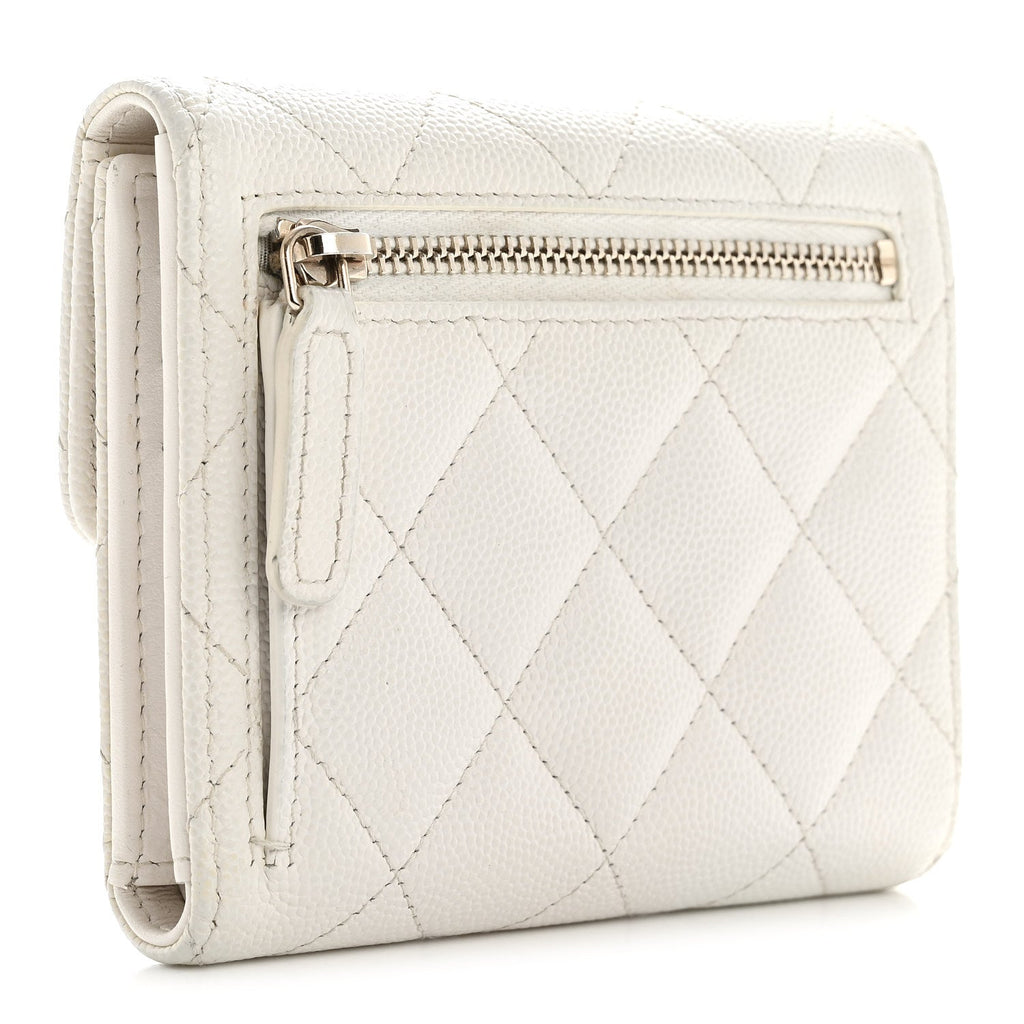 Caviar Quilted Compact Flap Wallet White