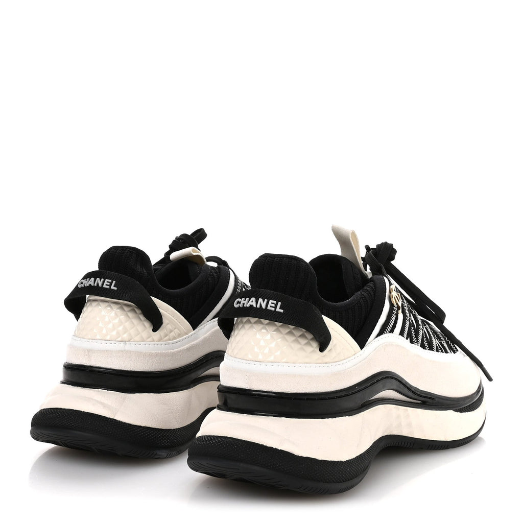 Fabric Suede Calfskin Sneakers 38 White Black