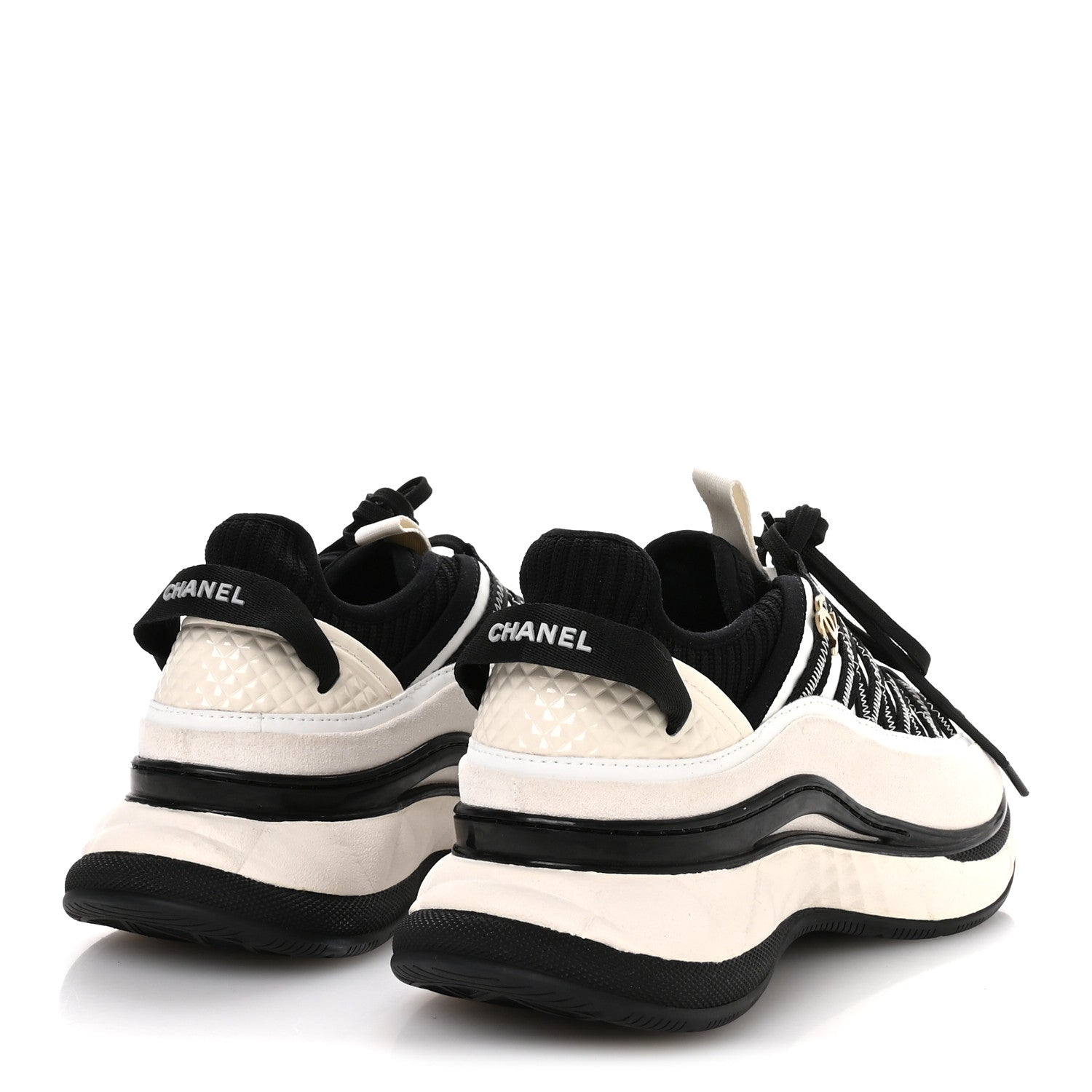 Fabric Suede Calfskin Sneakers 38 White Black