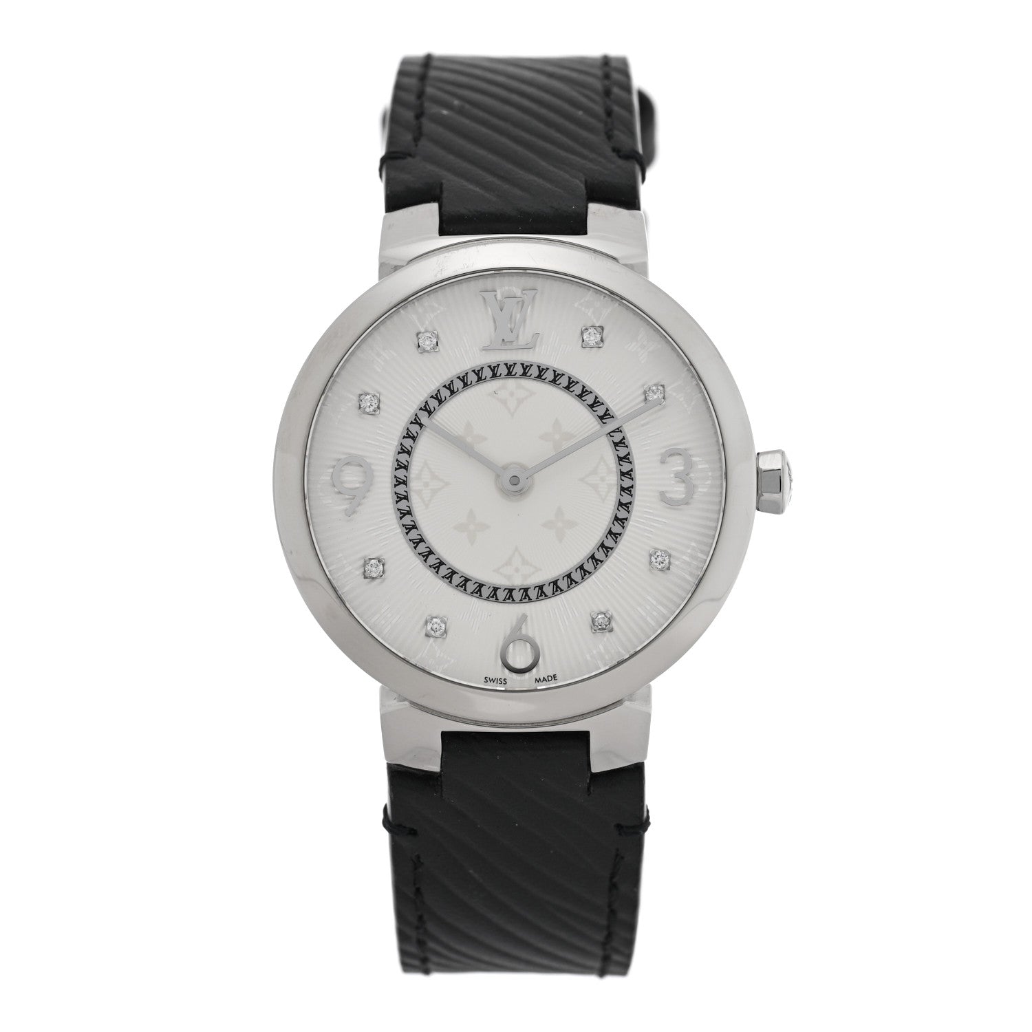 Louis Vuitton Stainless Steel Epi Diamond 33mm Tambour Slim Quartz Watch Black