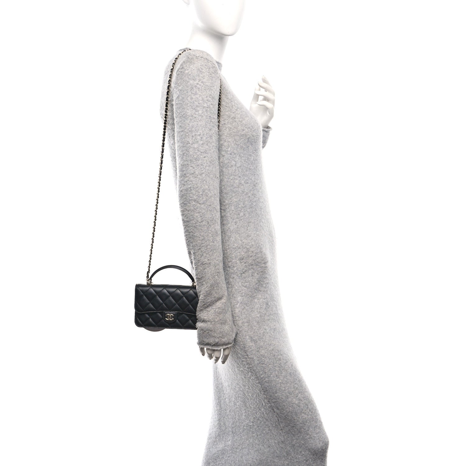 Chanel Lambskin Quilted Flap Phone Holder With Chain Black