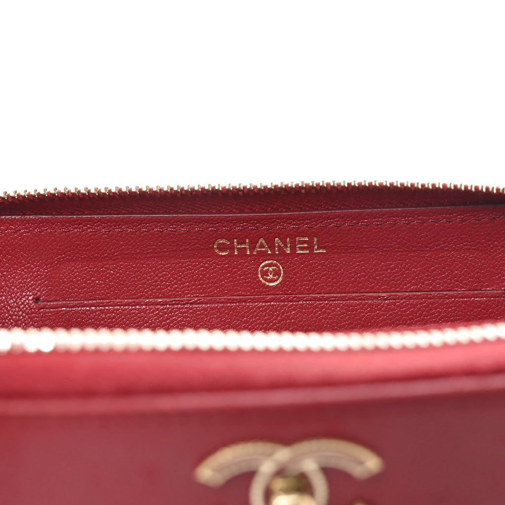 Chanel Sheepskin Quilted Medium Mademoiselle Vintage Zip Around Wallet Red