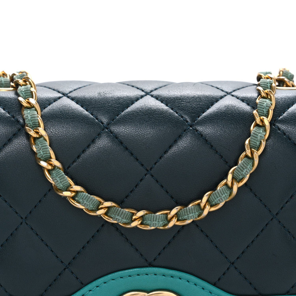 Chanel Lambskin Quilted Mini Two Tone Day Flap Navy Turquoise