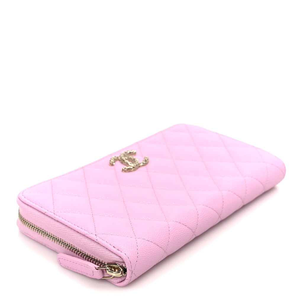 Caviar Quilted Perforated CC Long Zipped Wallet Pink