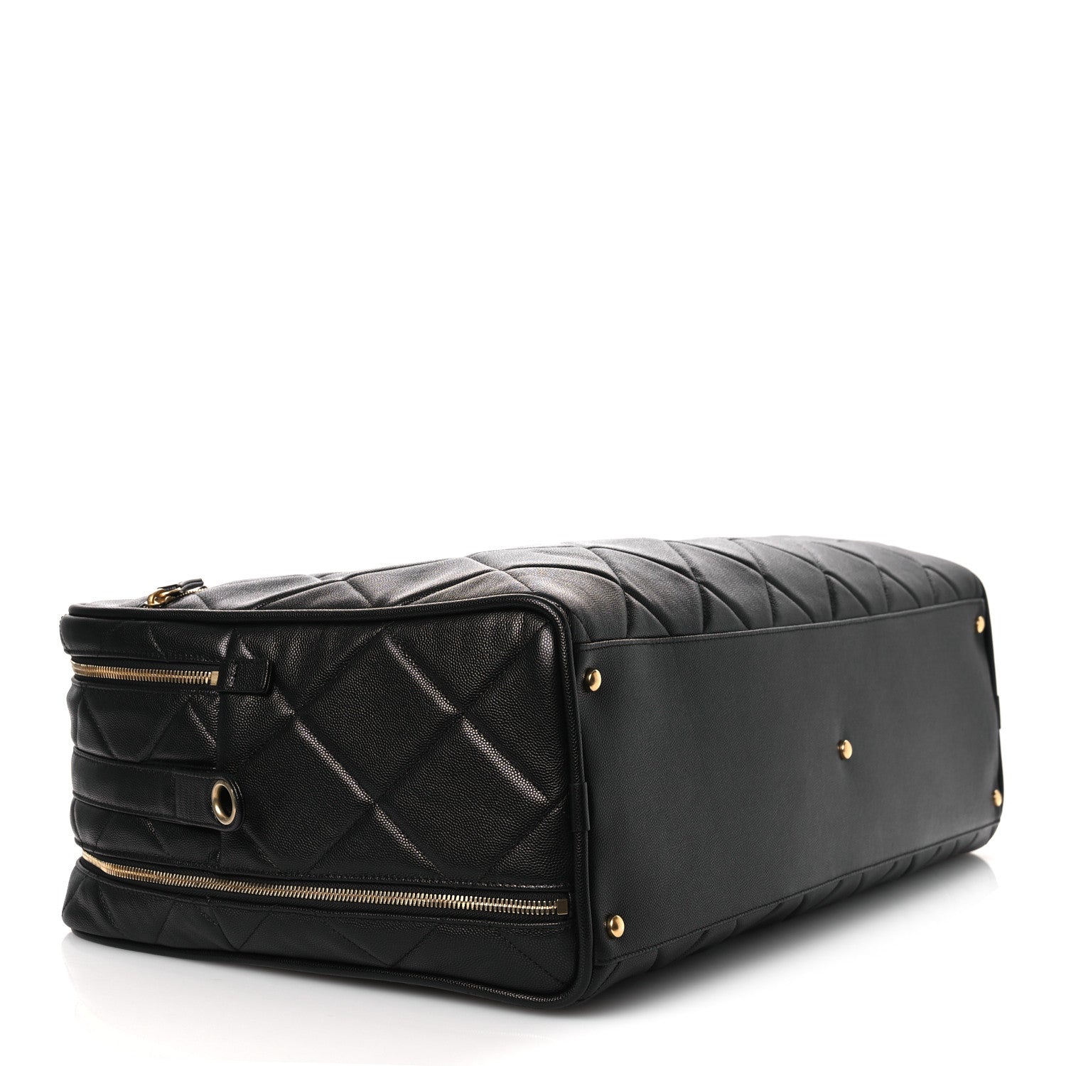 Chanel Shiny Grained Calfskin Quilted Large Travel Bowling Bag Black