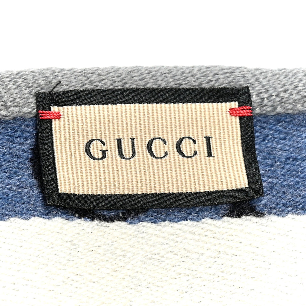 Gucci Wool Cotton Logo Wood Stripes Scarf Sky Blue
