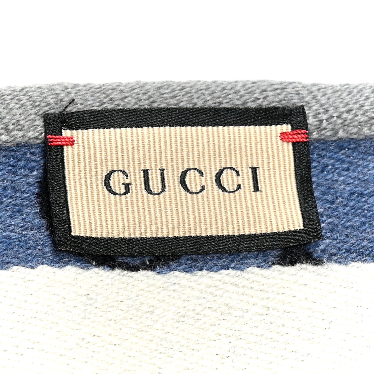 Gucci Wool Cotton Logo Wood Stripes Scarf Sky Blue