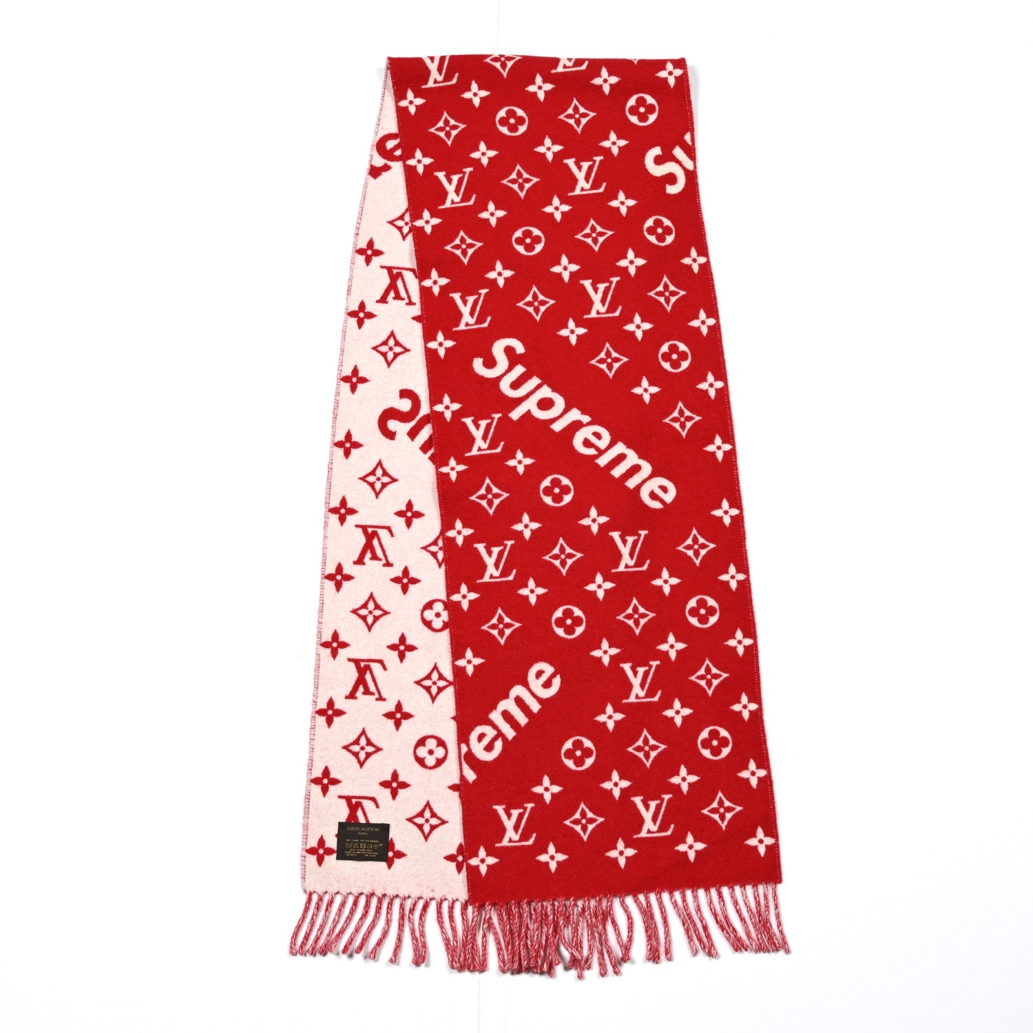Louis Vuitton X Supreme Wool Cashmere Monogram Scarf Red White