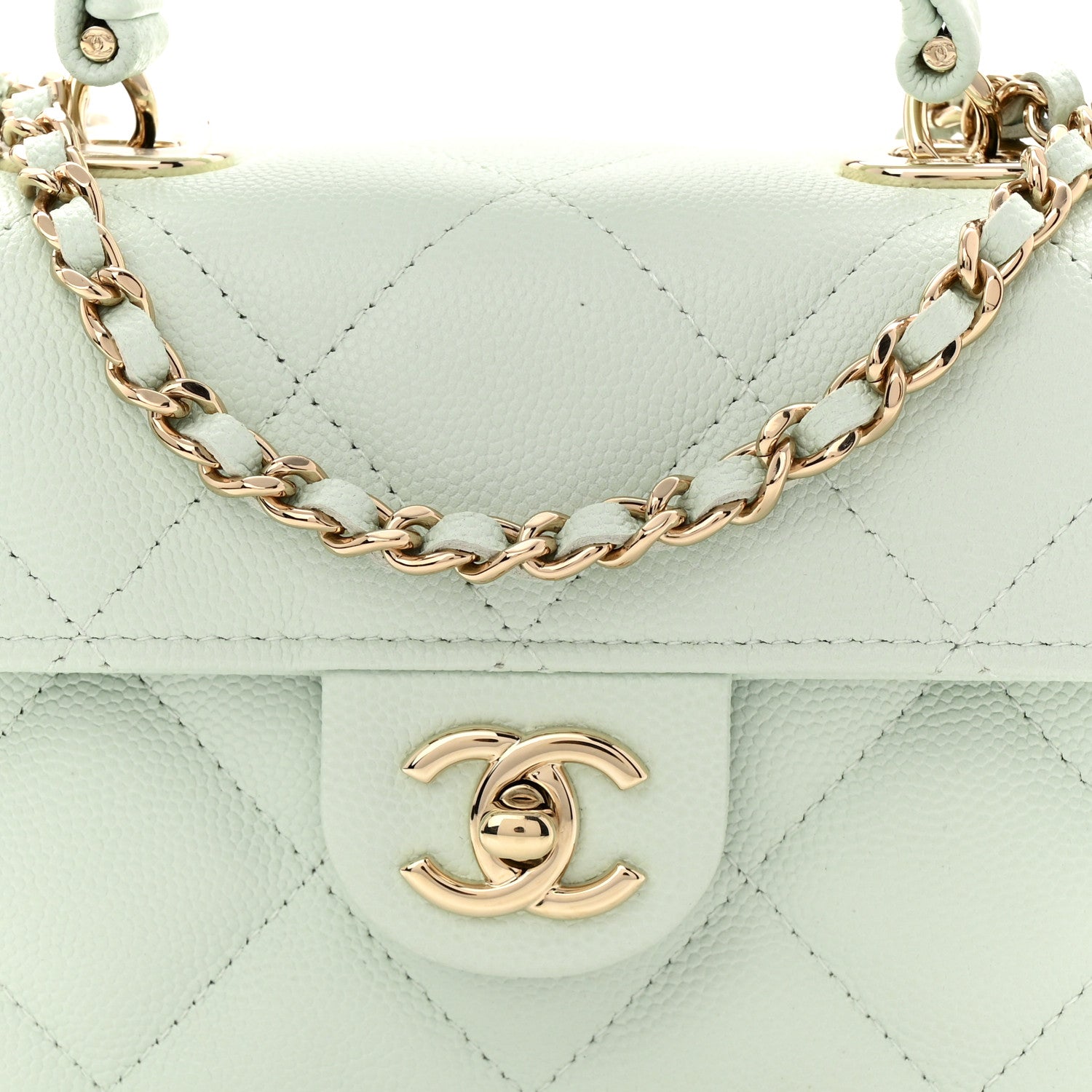 Chanel Caviar Quilted Retro Twist Top Handle Clutch Light Green