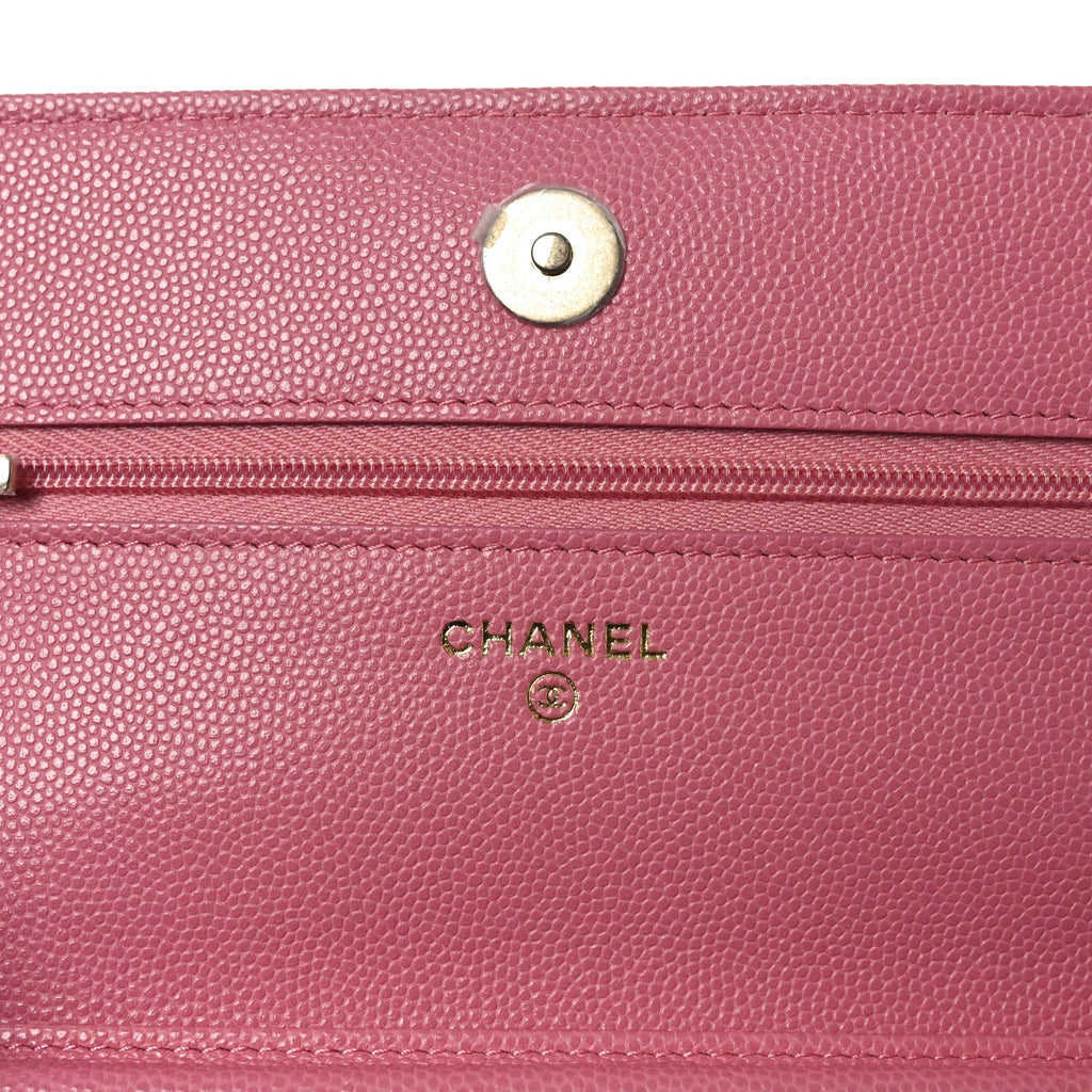 Chanel Caviar Quilted Textured CC Wallet On Chain WOC Pink