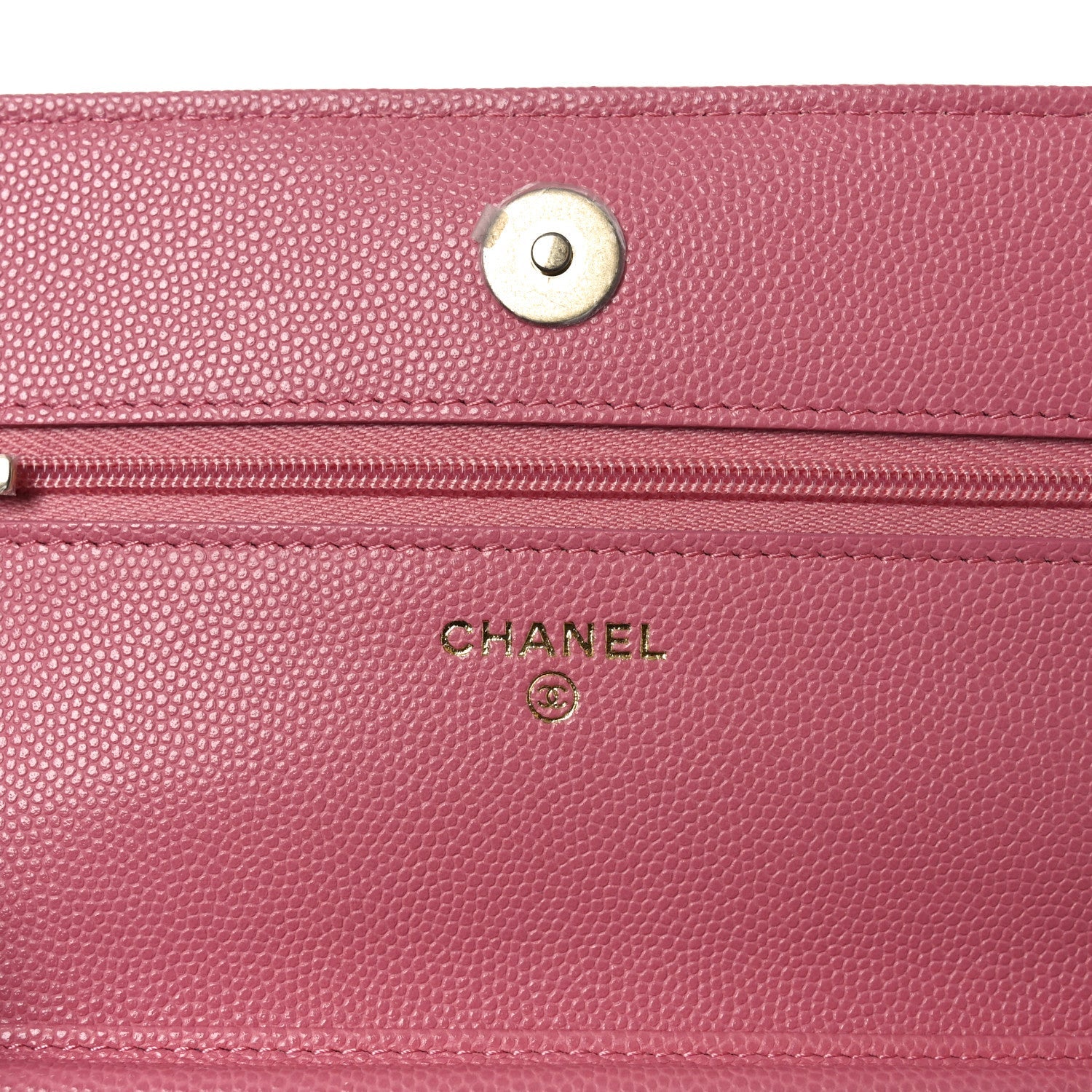Chanel Caviar Quilted Textured CC Wallet On Chain WOC Pink