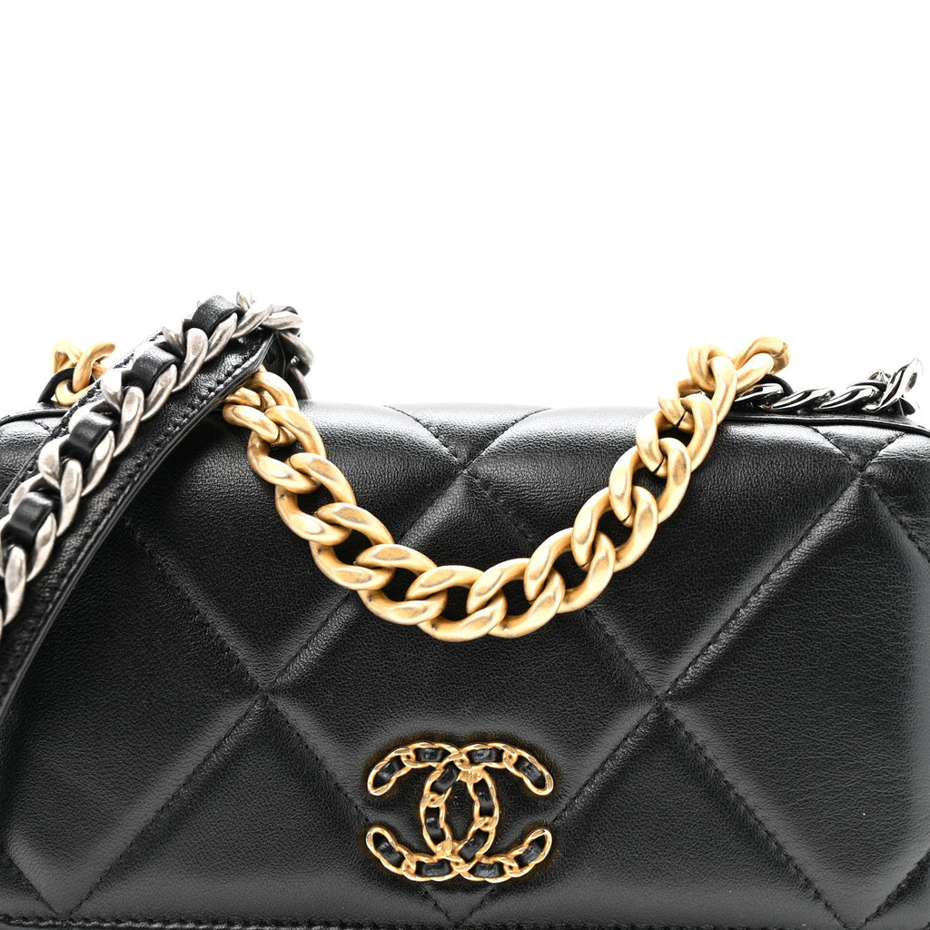 Chanel Lambskin Quilted Chanel 19 Wallet On Chain WOC Black
