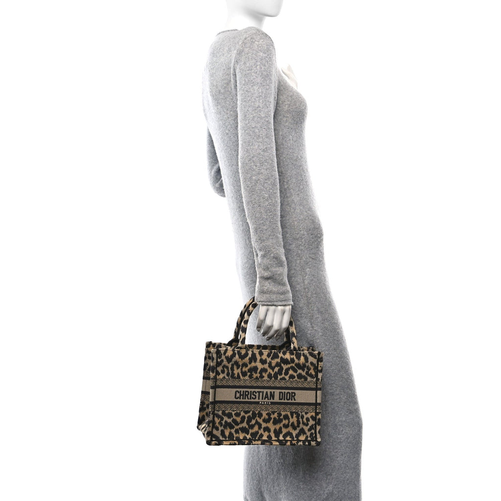 Christian Dior Canvas Mizza Embroidered Small Leopard Book Tote Beige