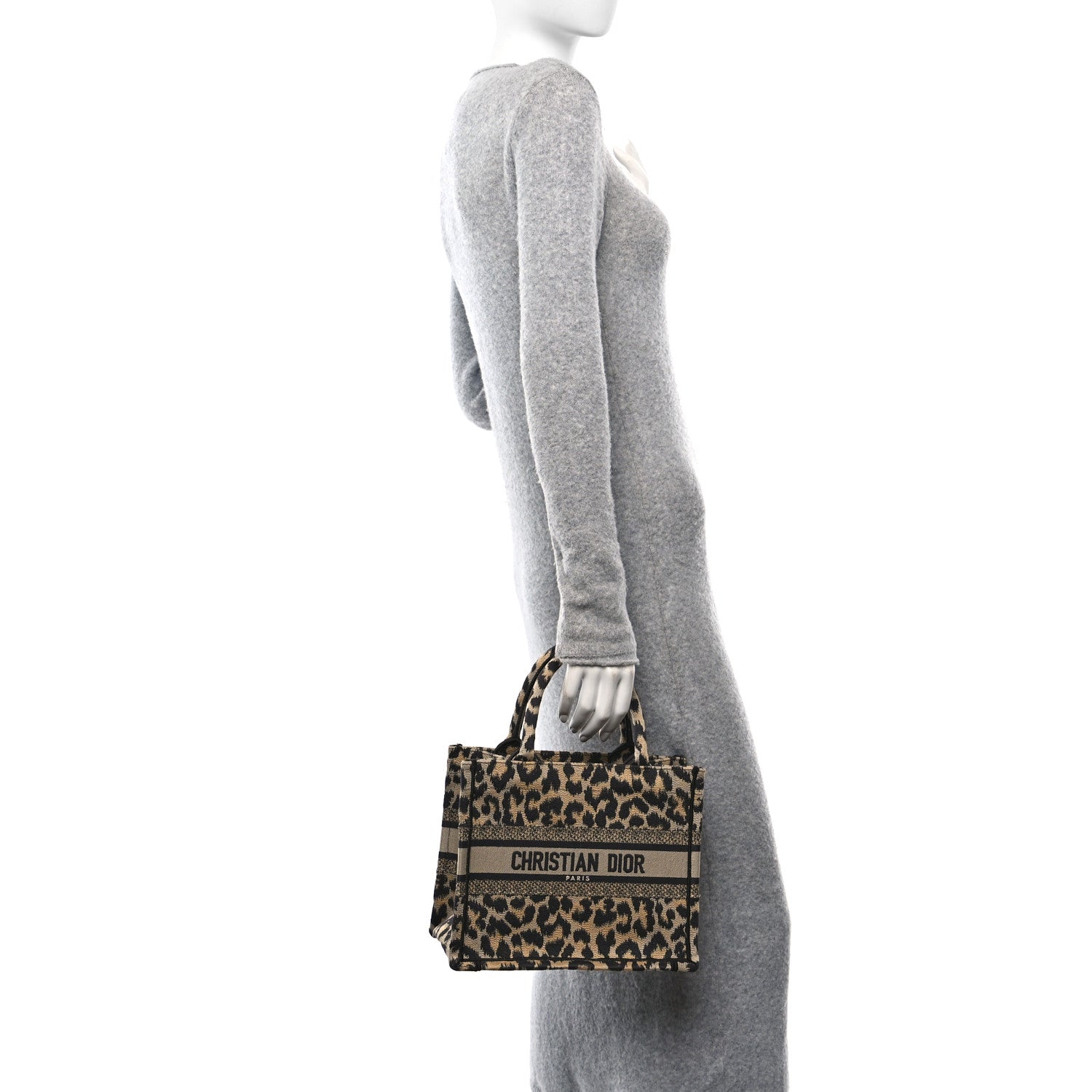 Christian Dior Canvas Mizza Embroidered Small Leopard Book Tote Beige