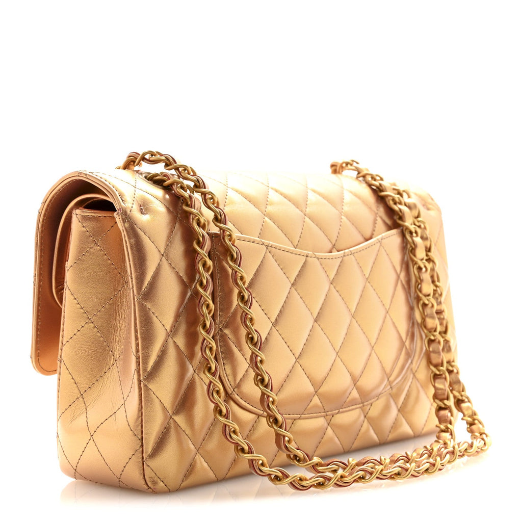 Chanel Metallic Lambskin Quilted Medium Double Flap Golden