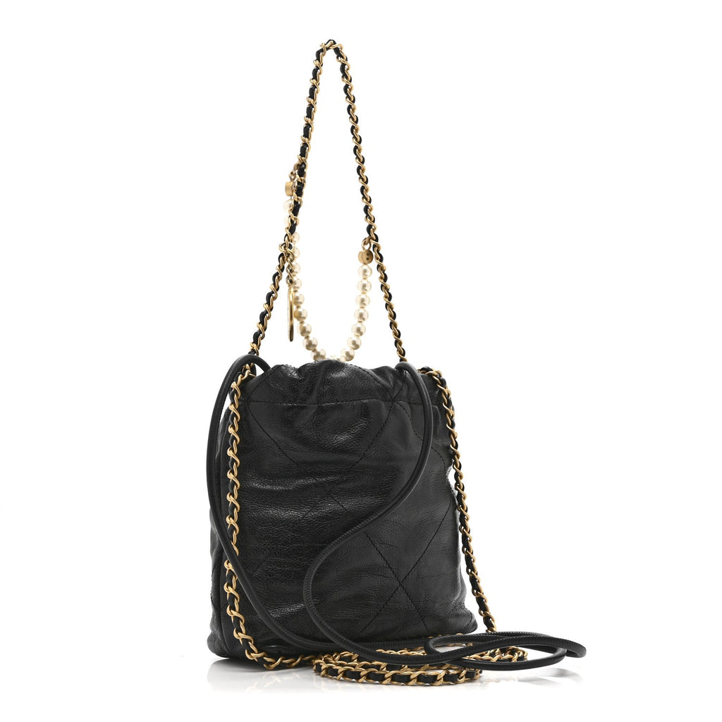 Chanel Shiny Crumpled Calfskin Quilted Pearl Mini Chanel 22 Black