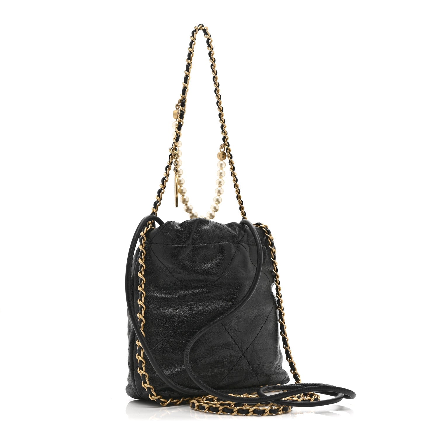 Chanel Shiny Crumpled Calfskin Quilted Pearl Mini Chanel 22 Black