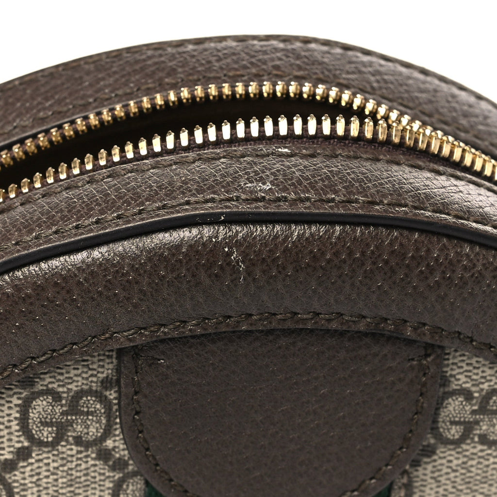Gucci GG Supreme Monogram Web Mini Ophidia Round Shoulder Bag Brown