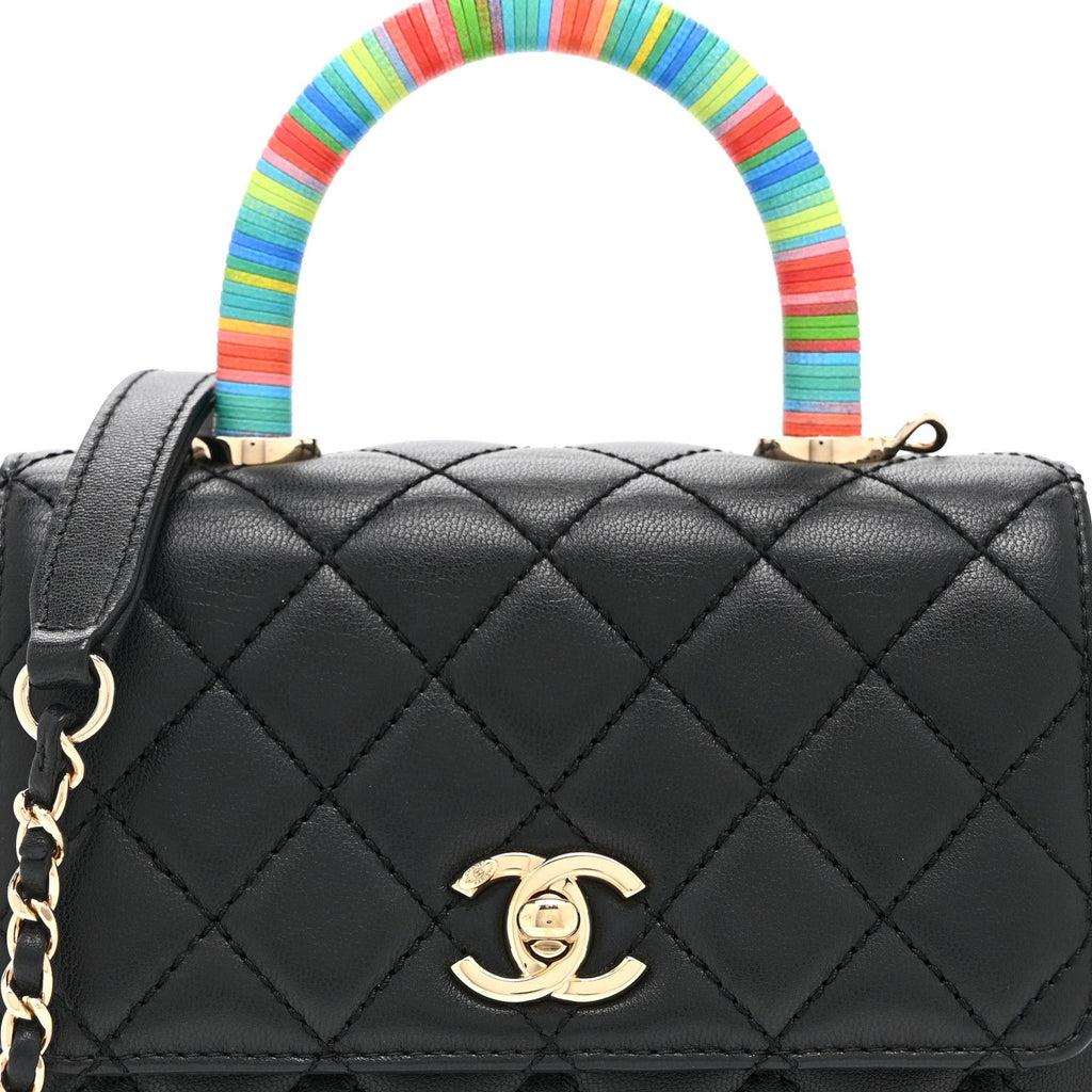 Chanel Goatskin Quilted Rainbow Extra Mini Coco Handle Flap Black