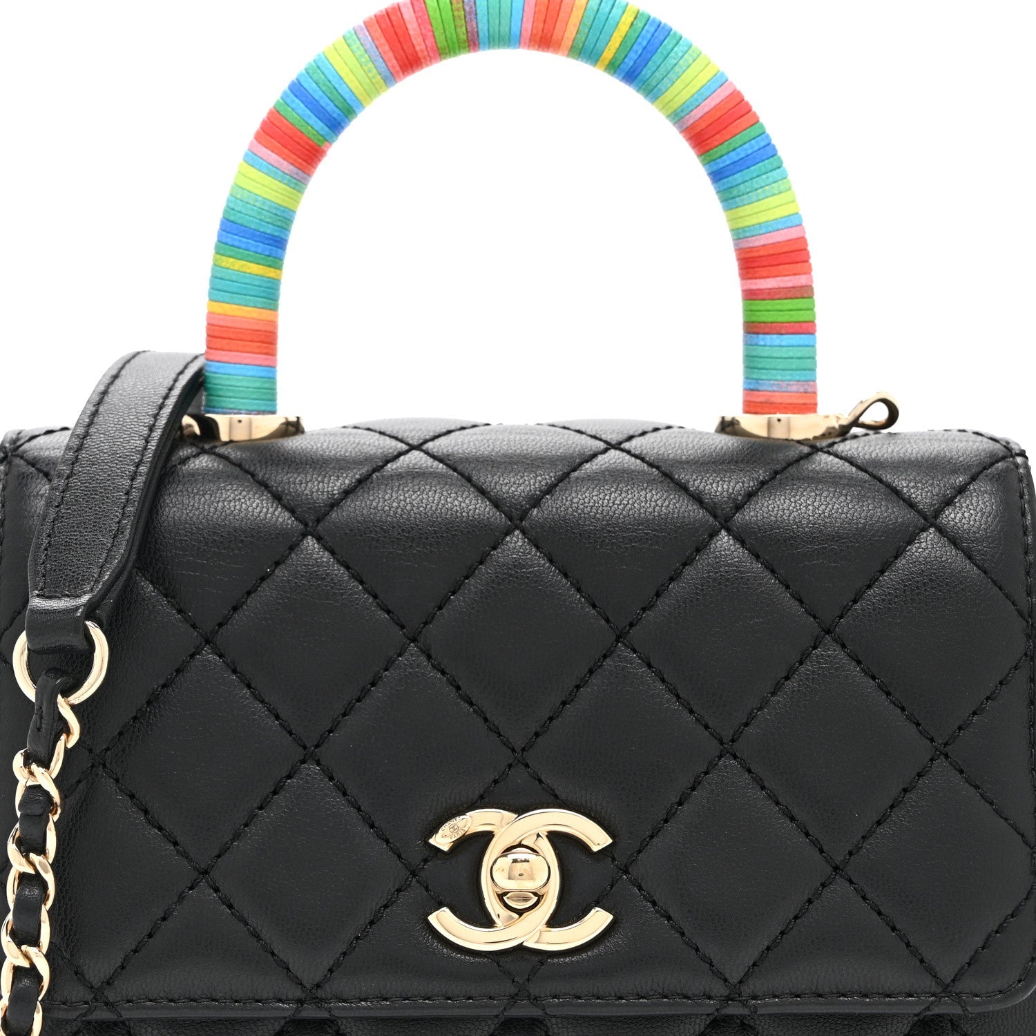 Chanel Goatskin Quilted Rainbow Extra Mini Coco Handle Flap Black