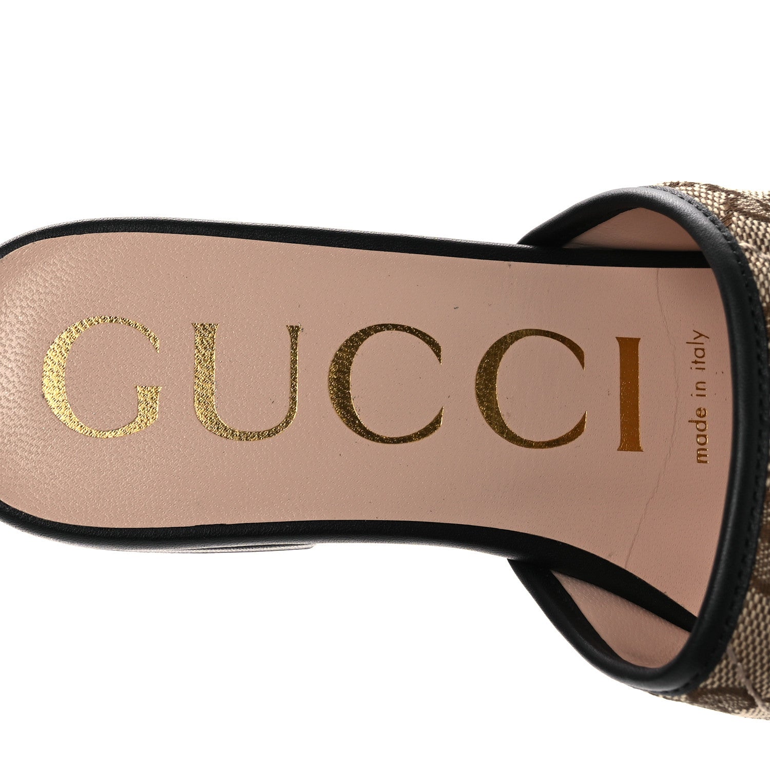 Gucci Monogram Matelasse Diagonal GG Marmont Flat Slide Sandals 35 Beige Ebony Black