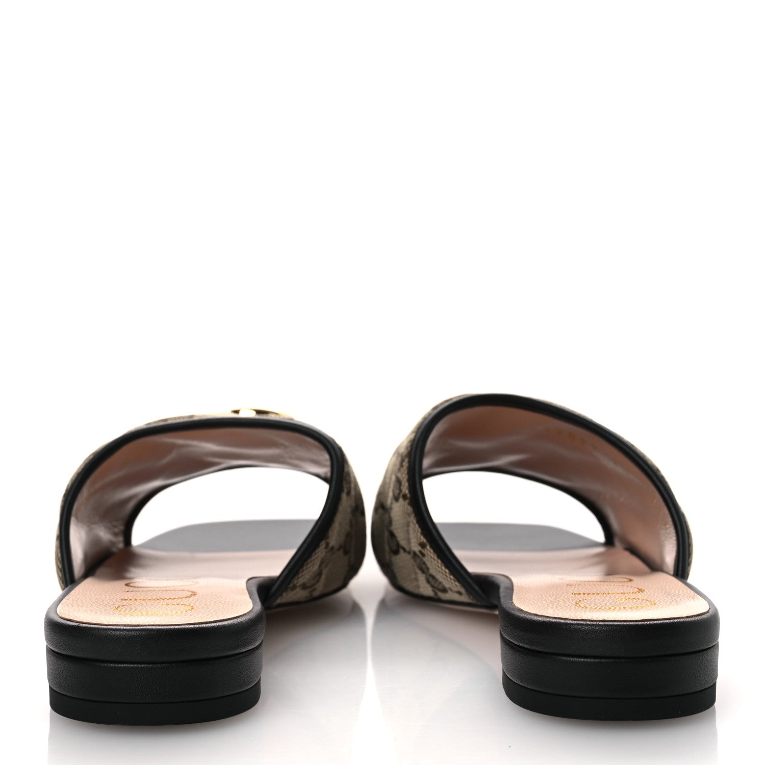 Gucci Monogram Matelasse Diagonal GG Marmont Flat Slide Sandals 35 Beige Ebony Black
