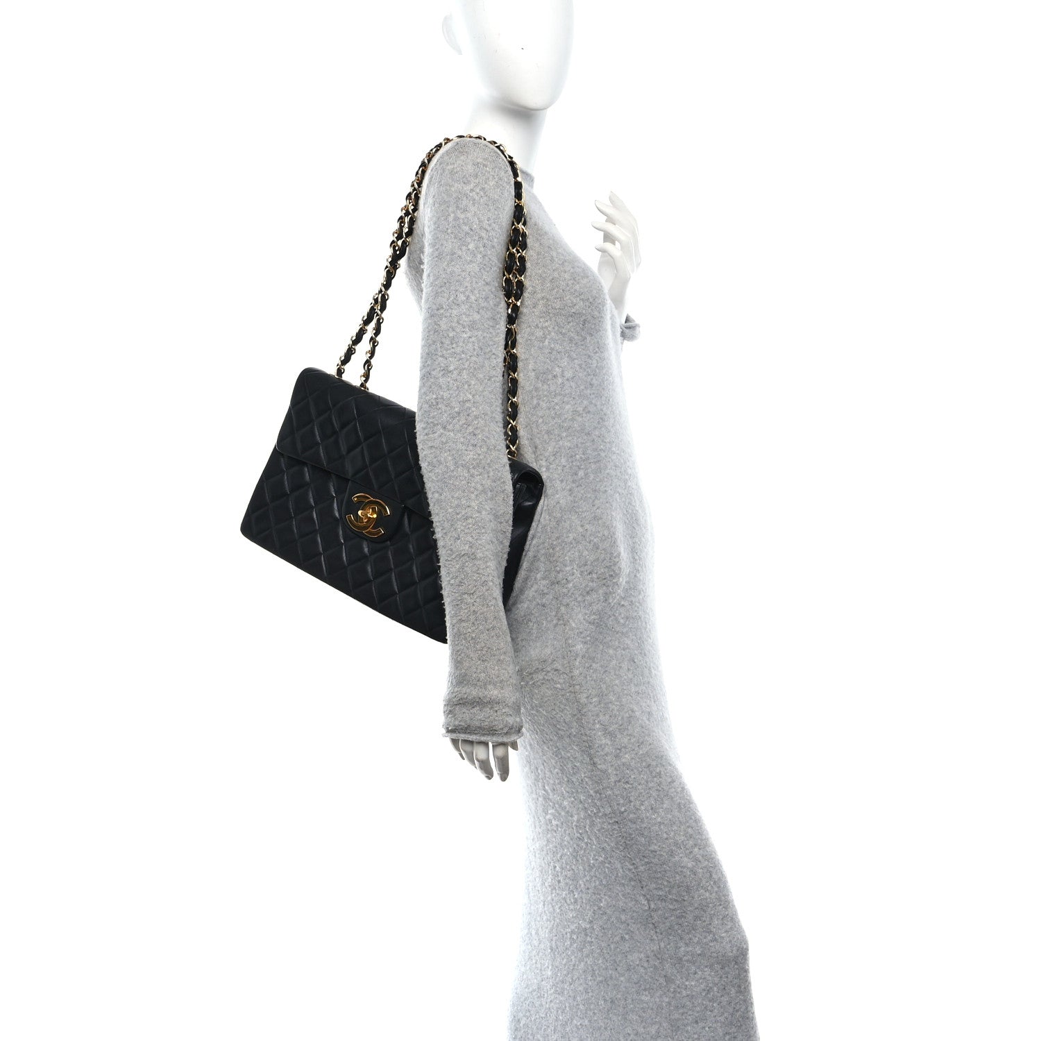 Chanel Lambskin Quilted XL Jumbo Single Flap Black