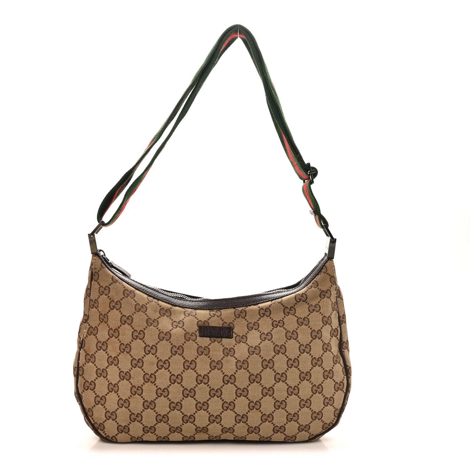 Gucci Monogram Web Medium Half Moon Hobo Dark Brown